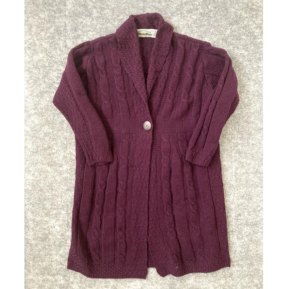 Vintage Cable Knit Cardigan Arancrafts Women XL Long Merino Wool Made in Ireland - Picture 1 of 6